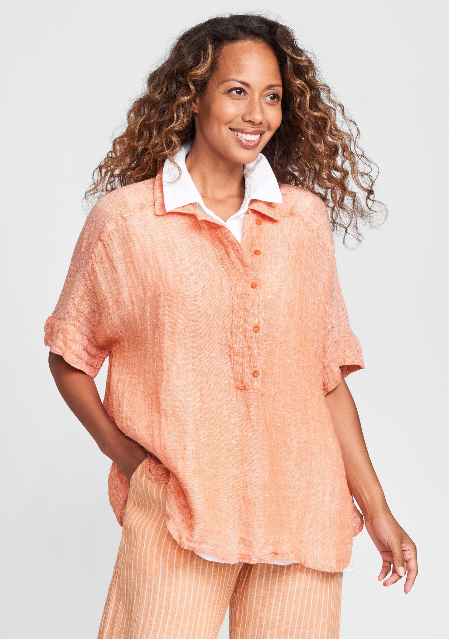 sporty shirt linen shirt orange