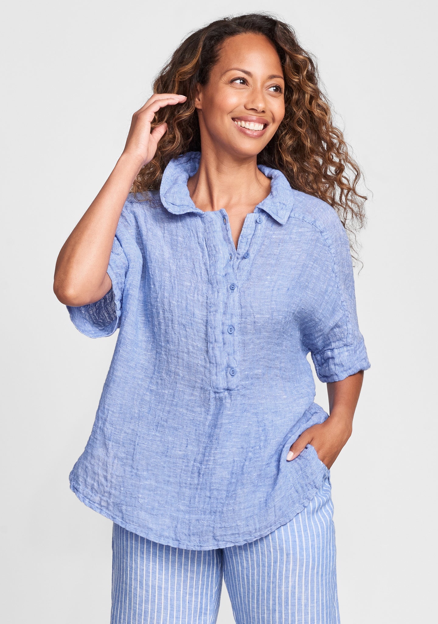 sporty shirt linen shirt blue