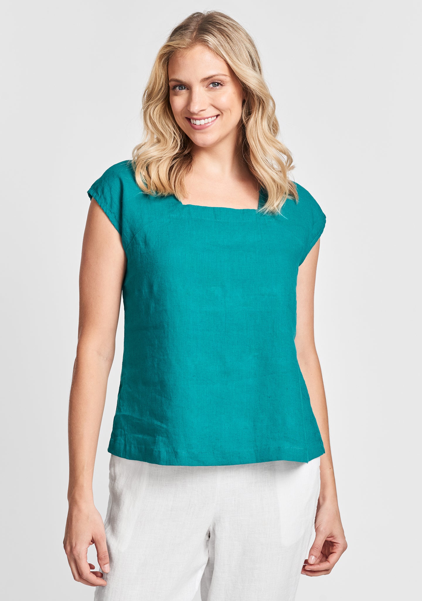 square neck tank linen tank top green