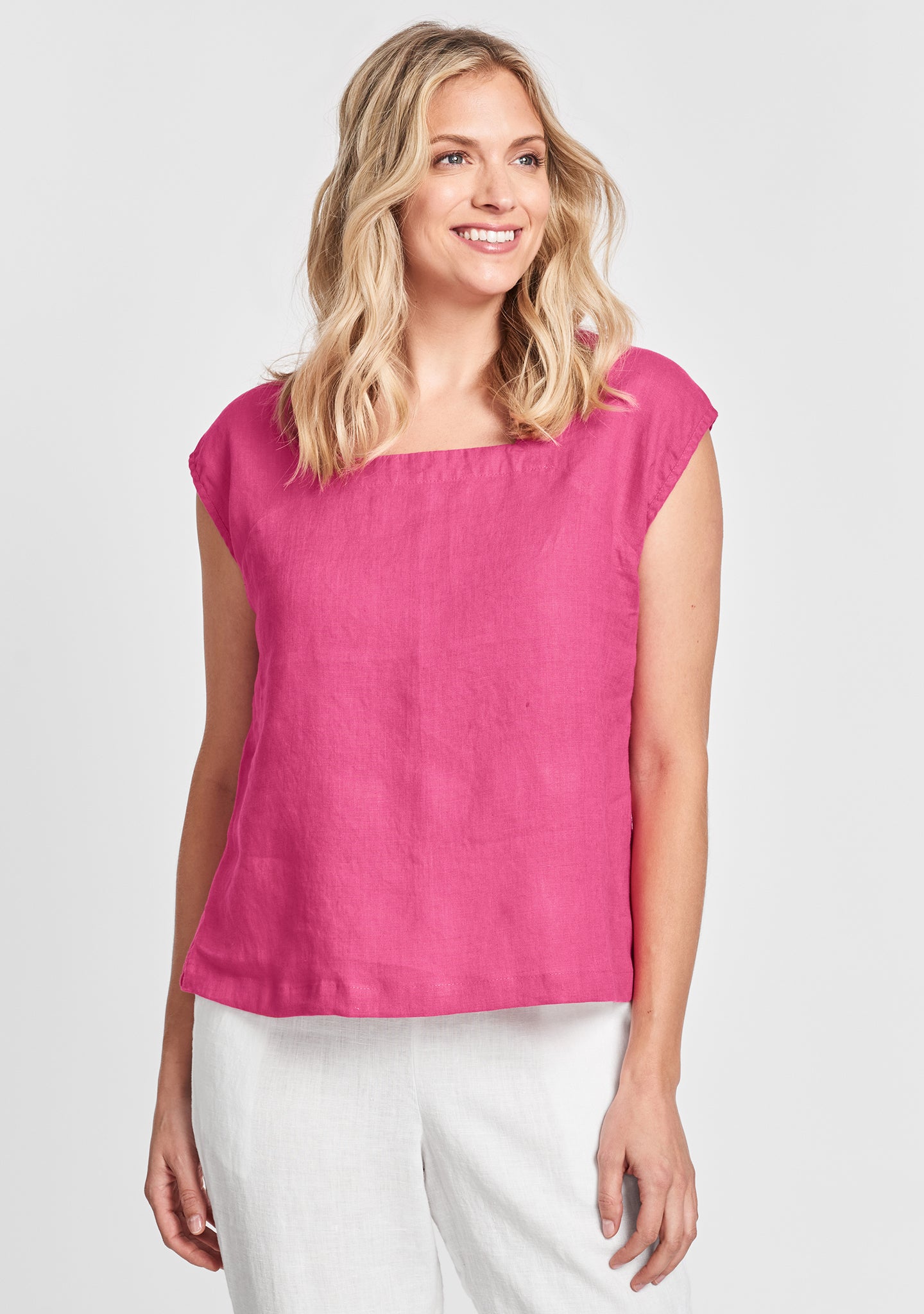 square neck tank linen tank top pink