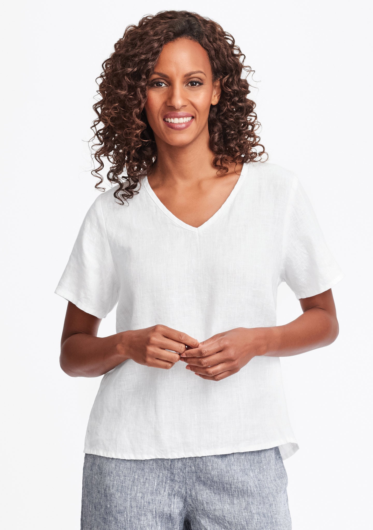 s/s crop v linen t shirt white