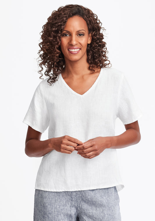 s/s crop v linen t shirt white