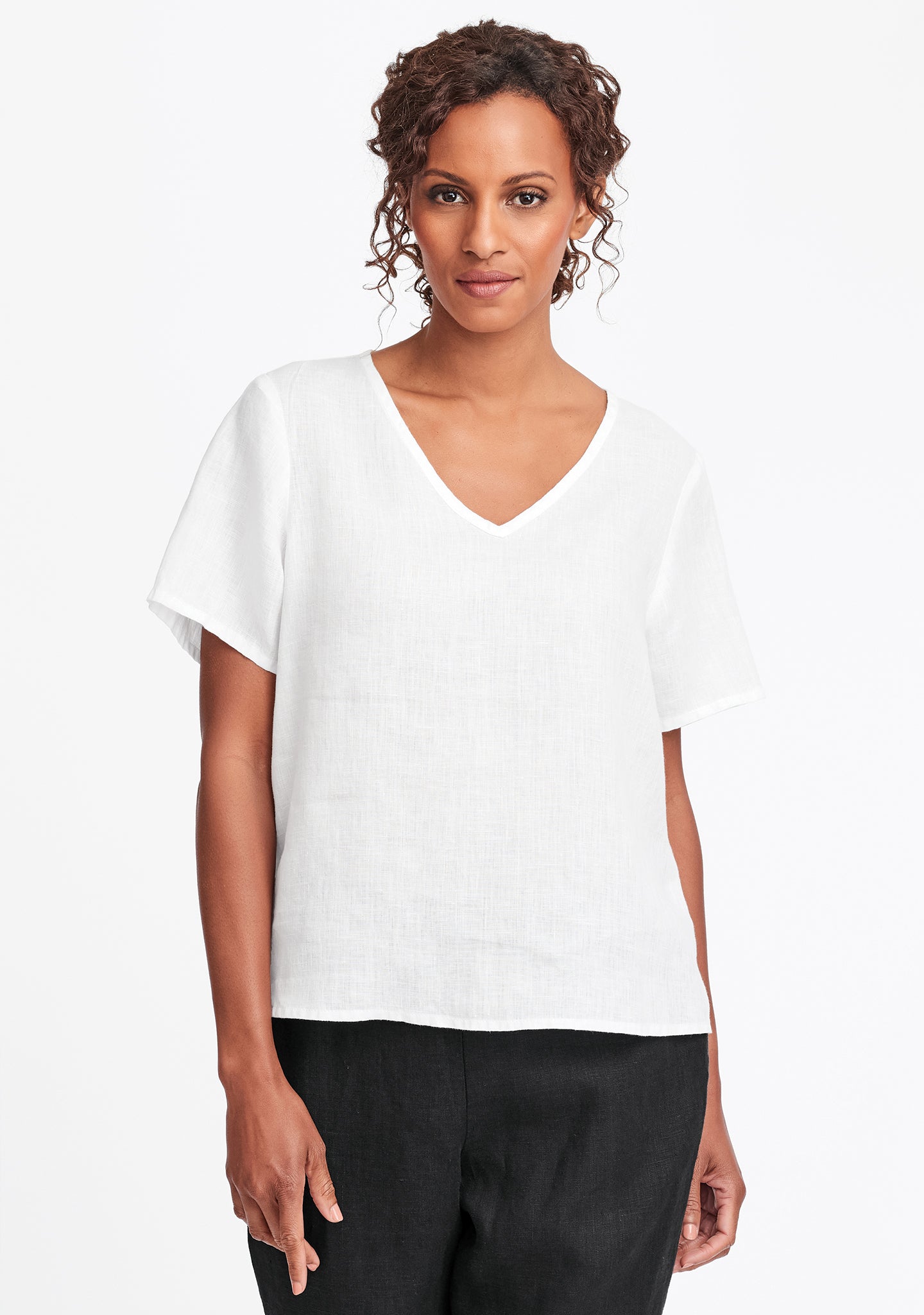 s/s crop v linen t shirt white