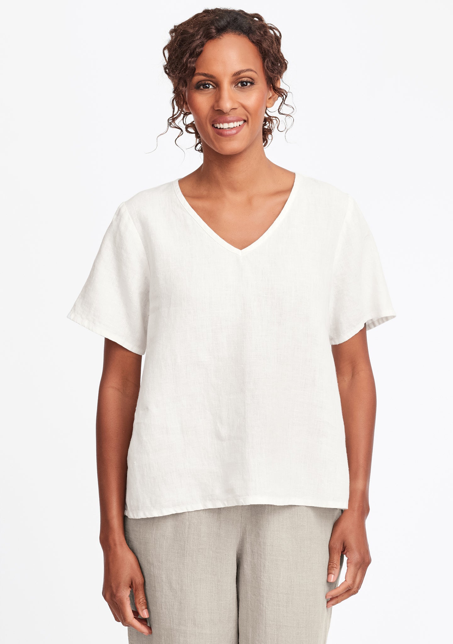 s/s crop v linen t shirt white