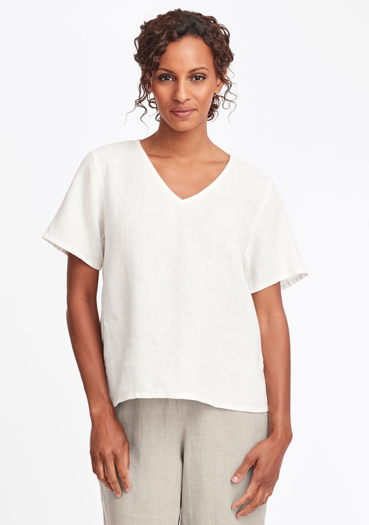 s/s crop v linen t shirt white