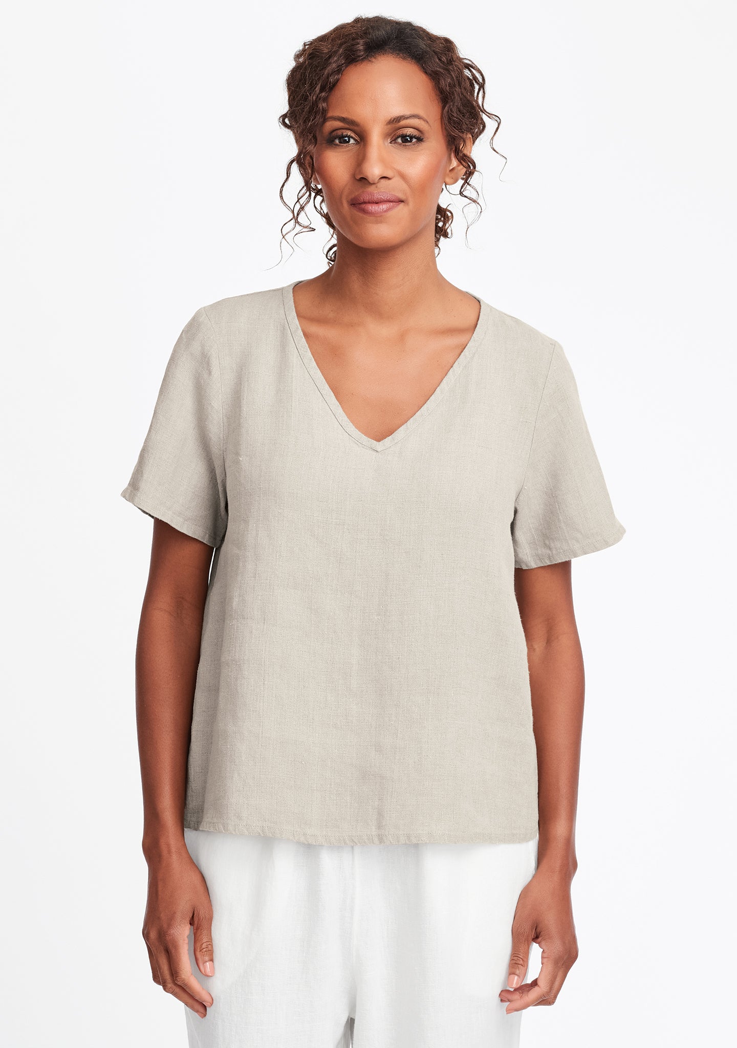 s/s crop v linen t shirt natural
