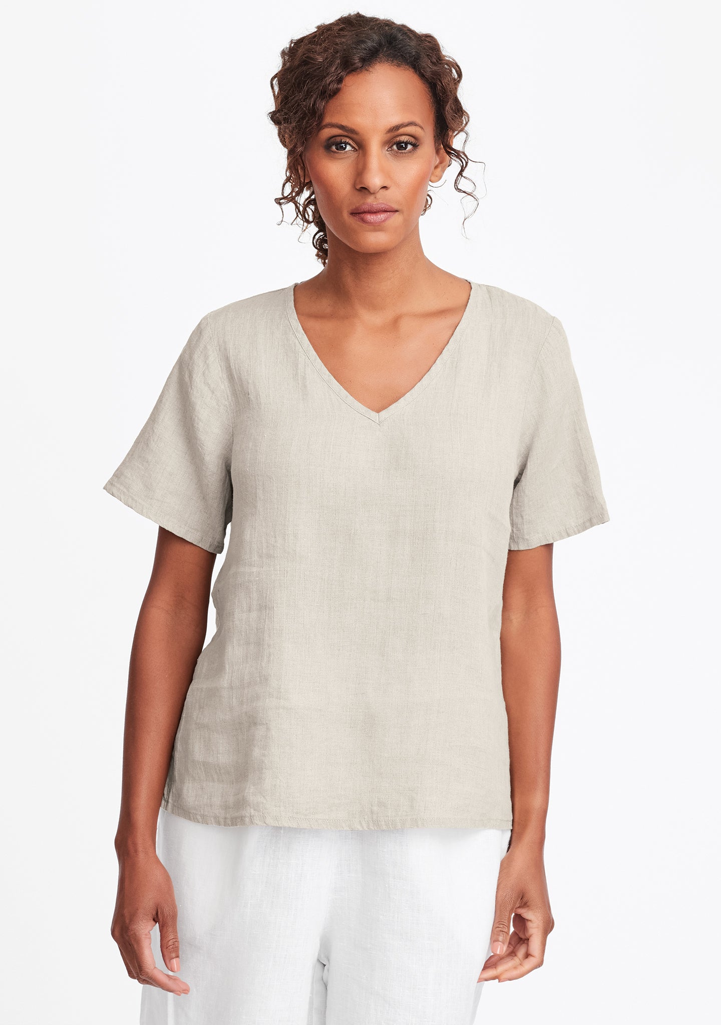 s/s crop v linen t shirt natural