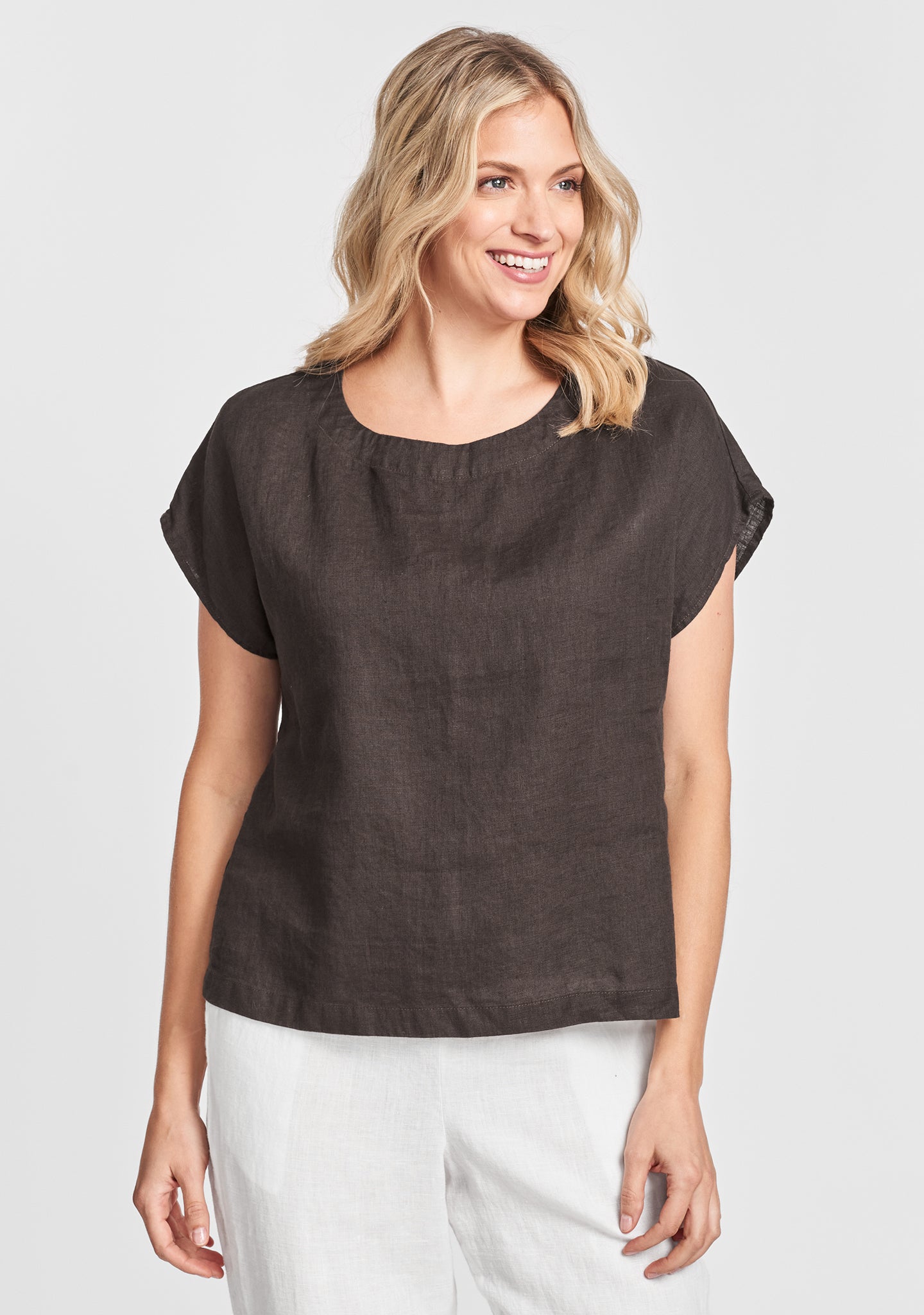 starling top linen shirt brown