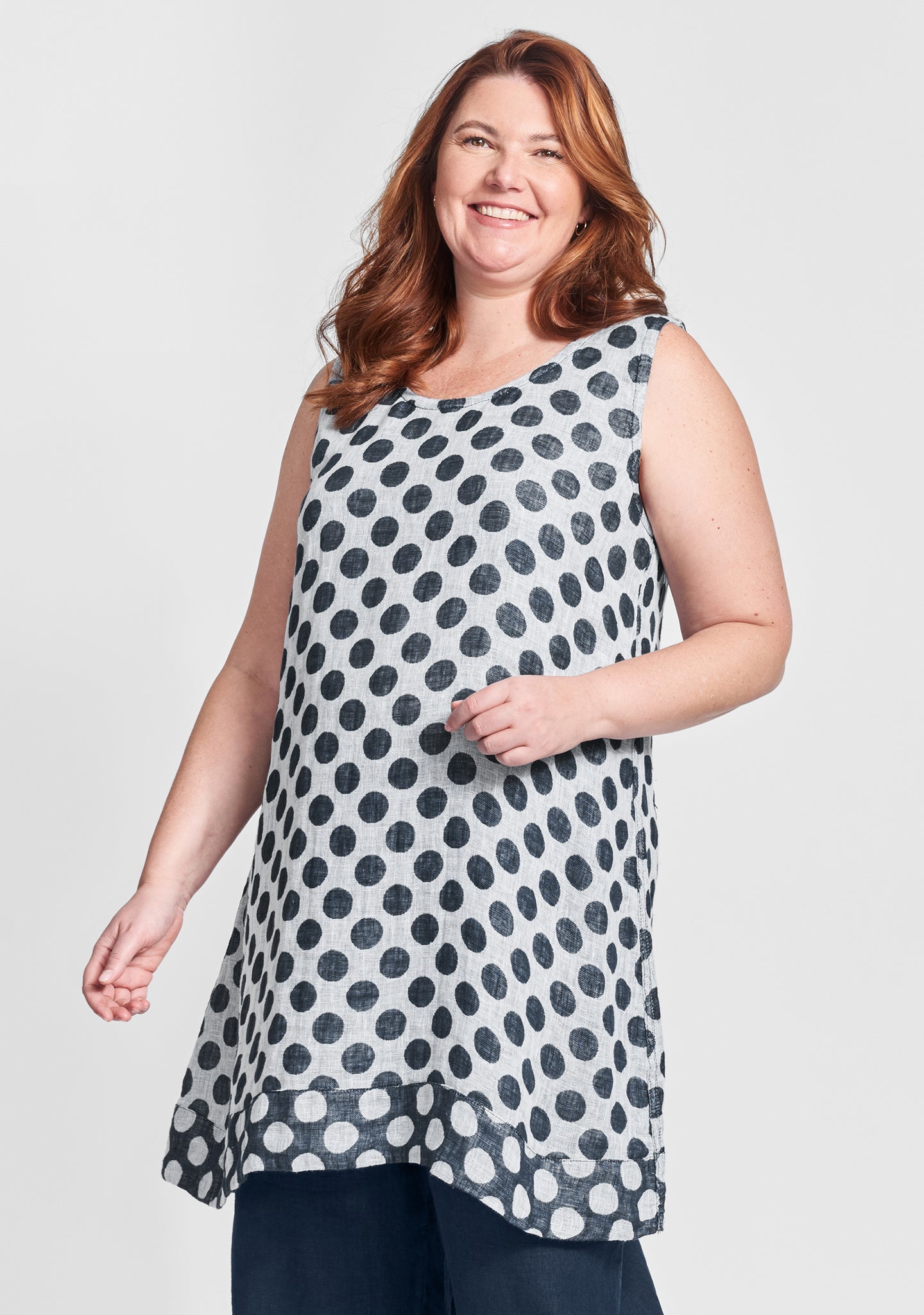 banded tunic linen tank top blue