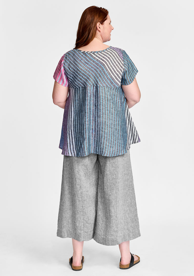 FLAX linen tee in stripes with linen pants in grey