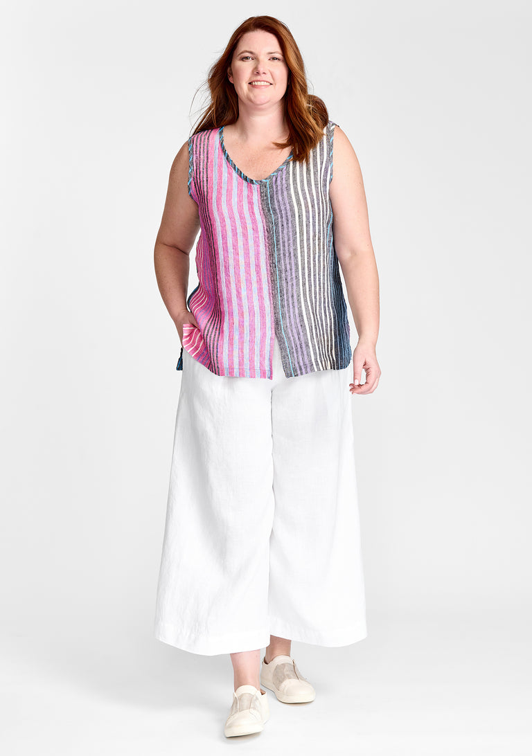FLAX linen tank in stripes with linen pants in white