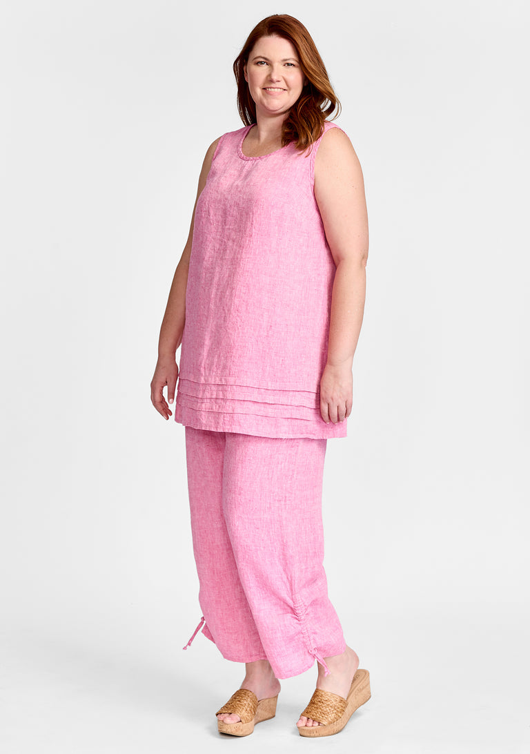 FLAX linen tunic in pink with linen pants in pink