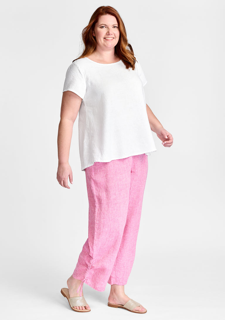 FLAX linen tee in white with linen pants in pink