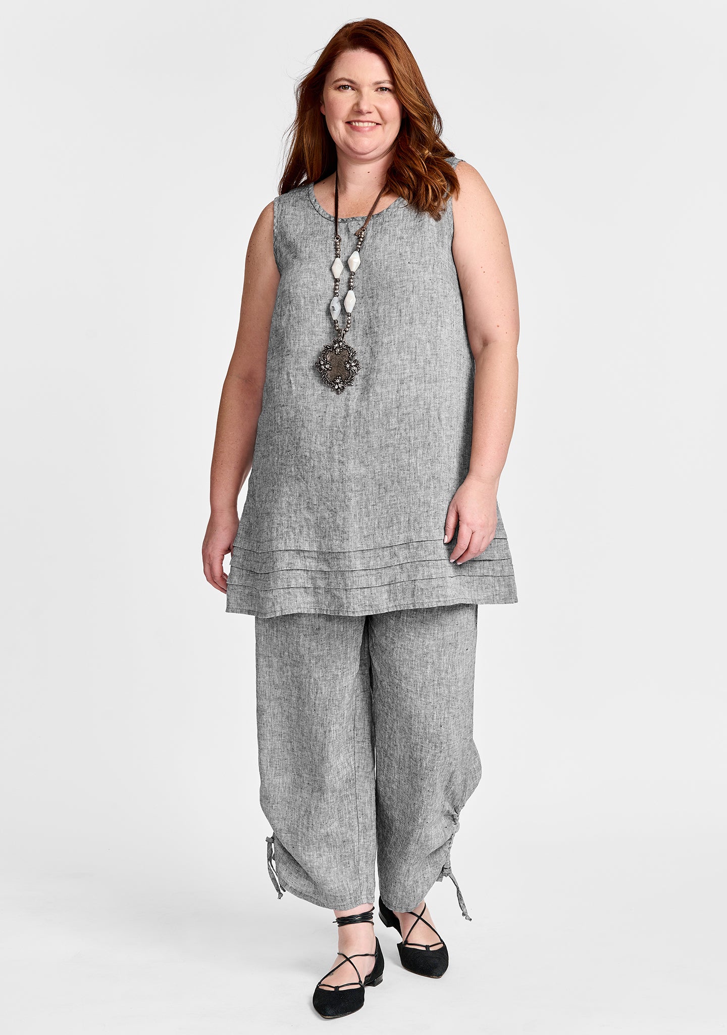 FLAX linen tunic in grey with linen pants in grey