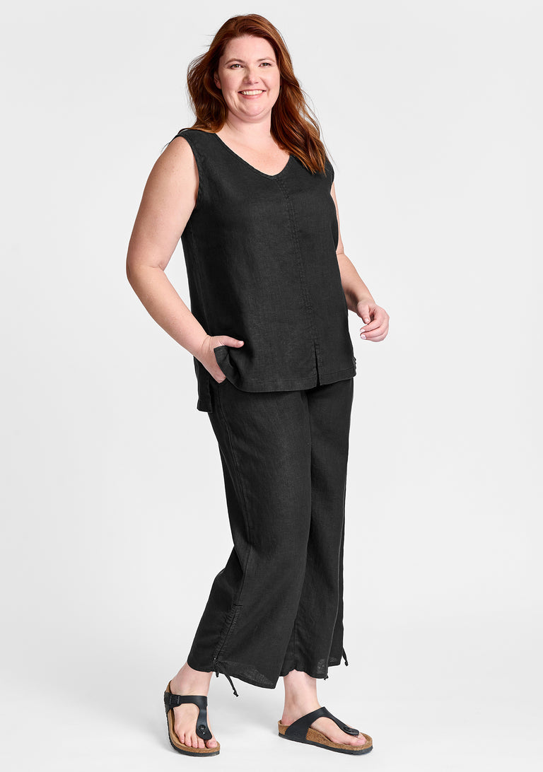 FLAX linen tank in black with linen pants in black