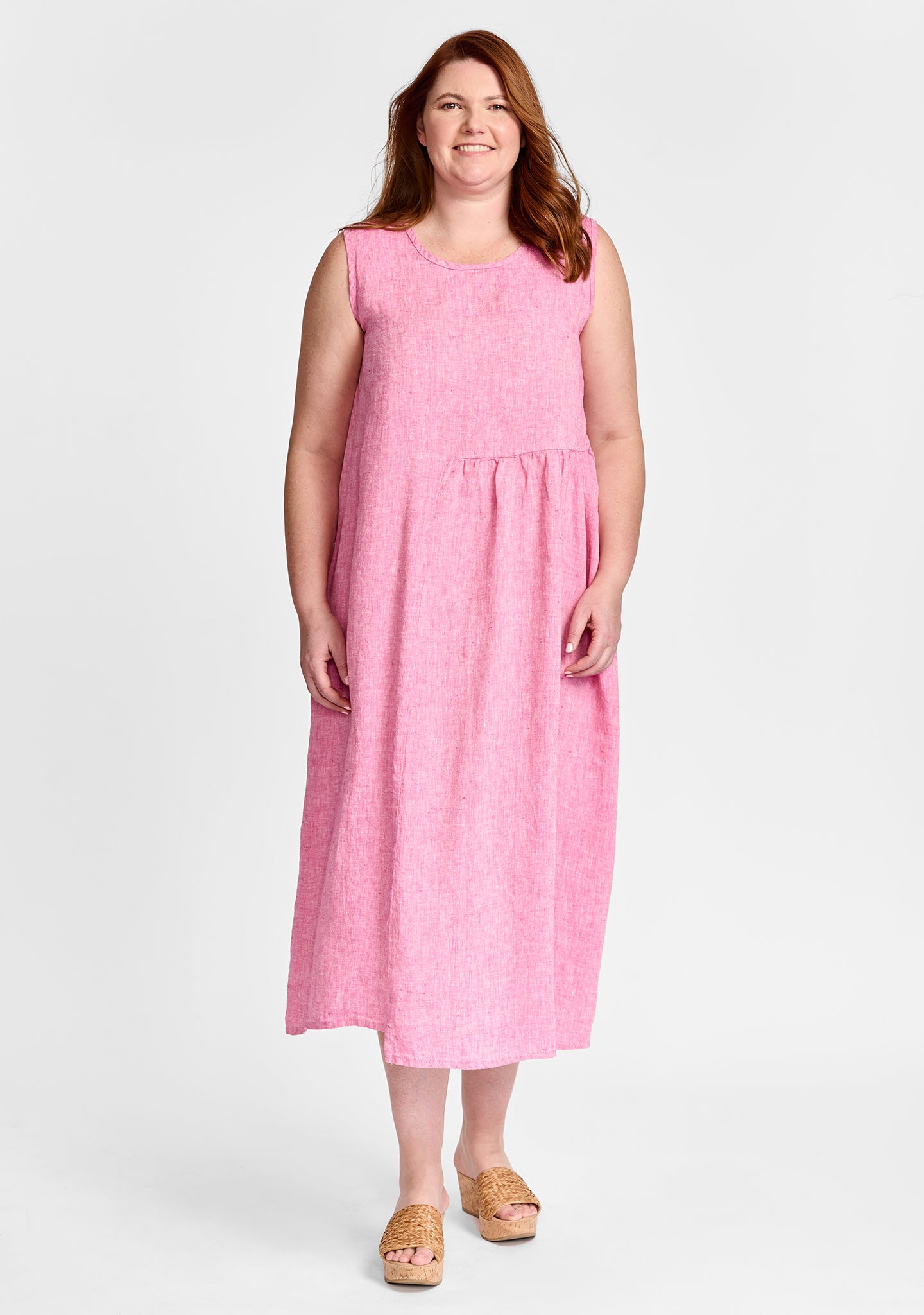 sybil dress linen midi dress pink
