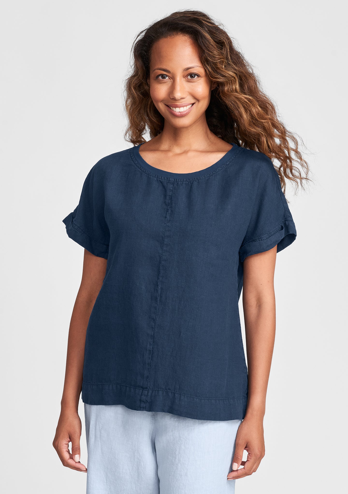 tee top linen t shirt blue