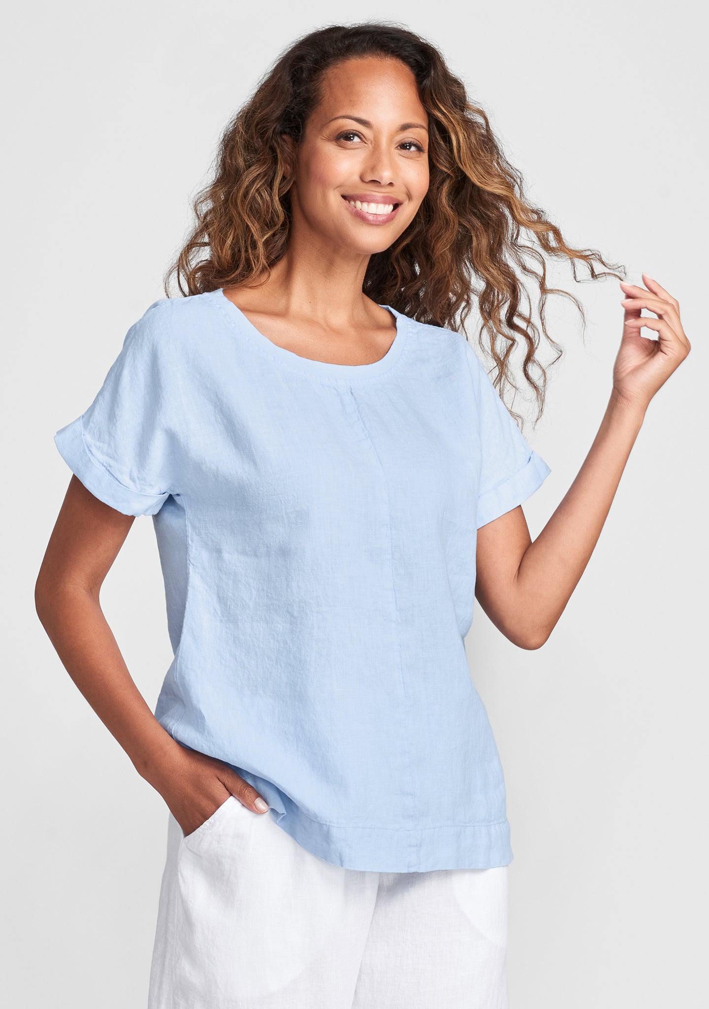 tee top linen t shirt blue