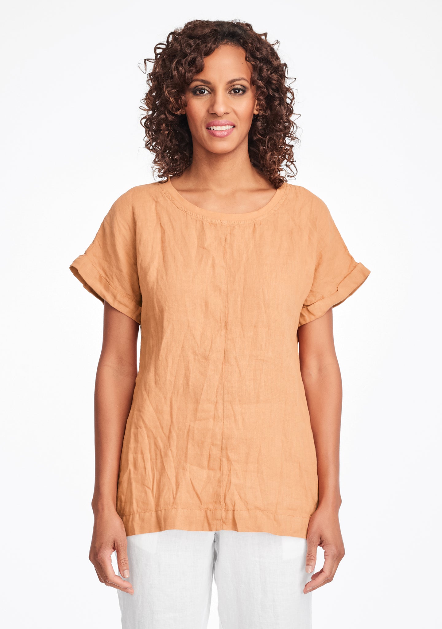tee top linen t shirt orange