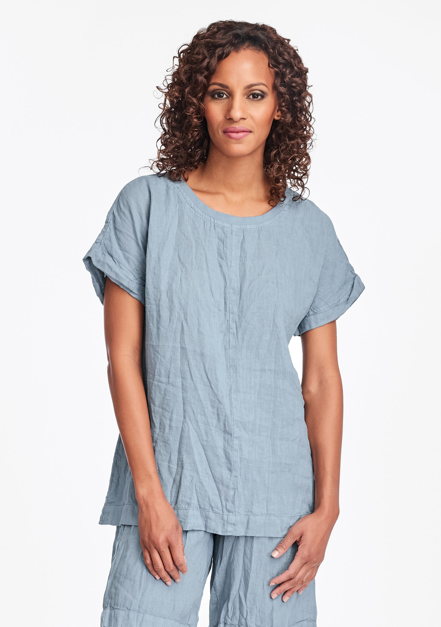 tee top linen t shirt blue