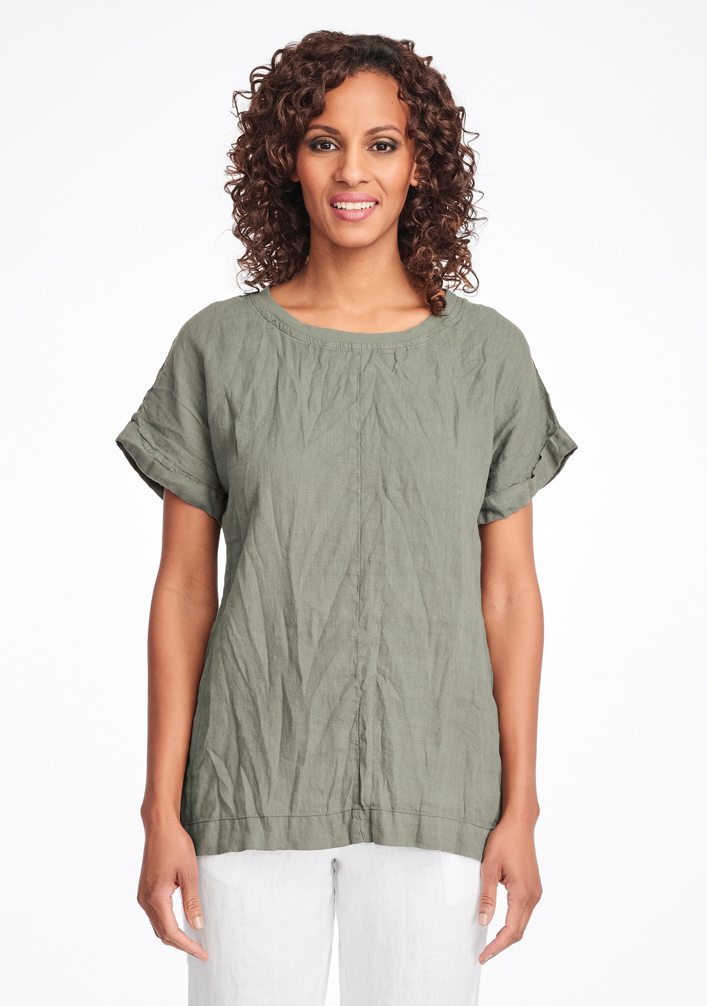 tee top linen t shirt green