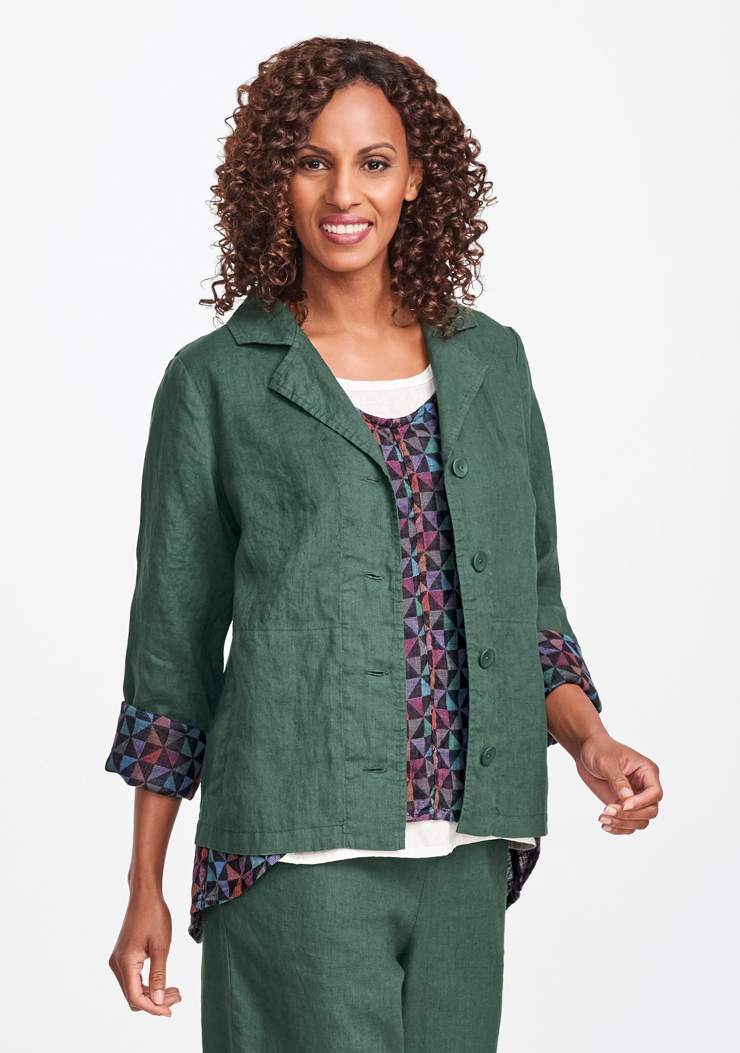 travel caper linen jacket green