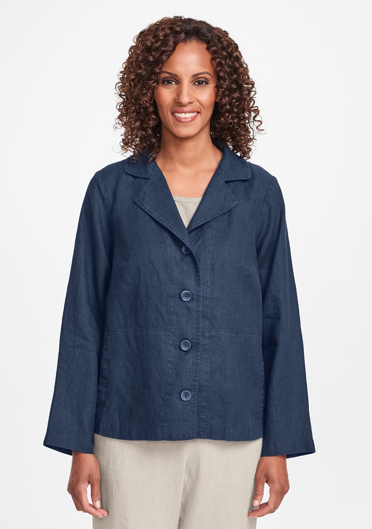 travel caper linen jacket blue