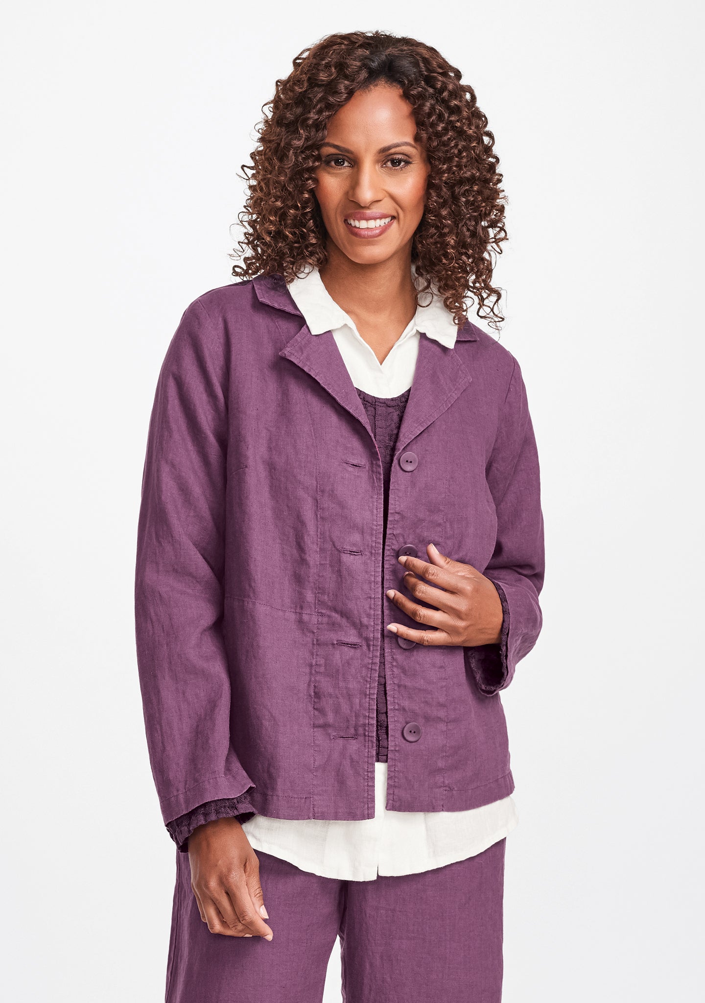travel caper linen jacket purple