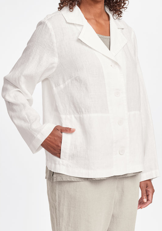 travel caper linen jacket details