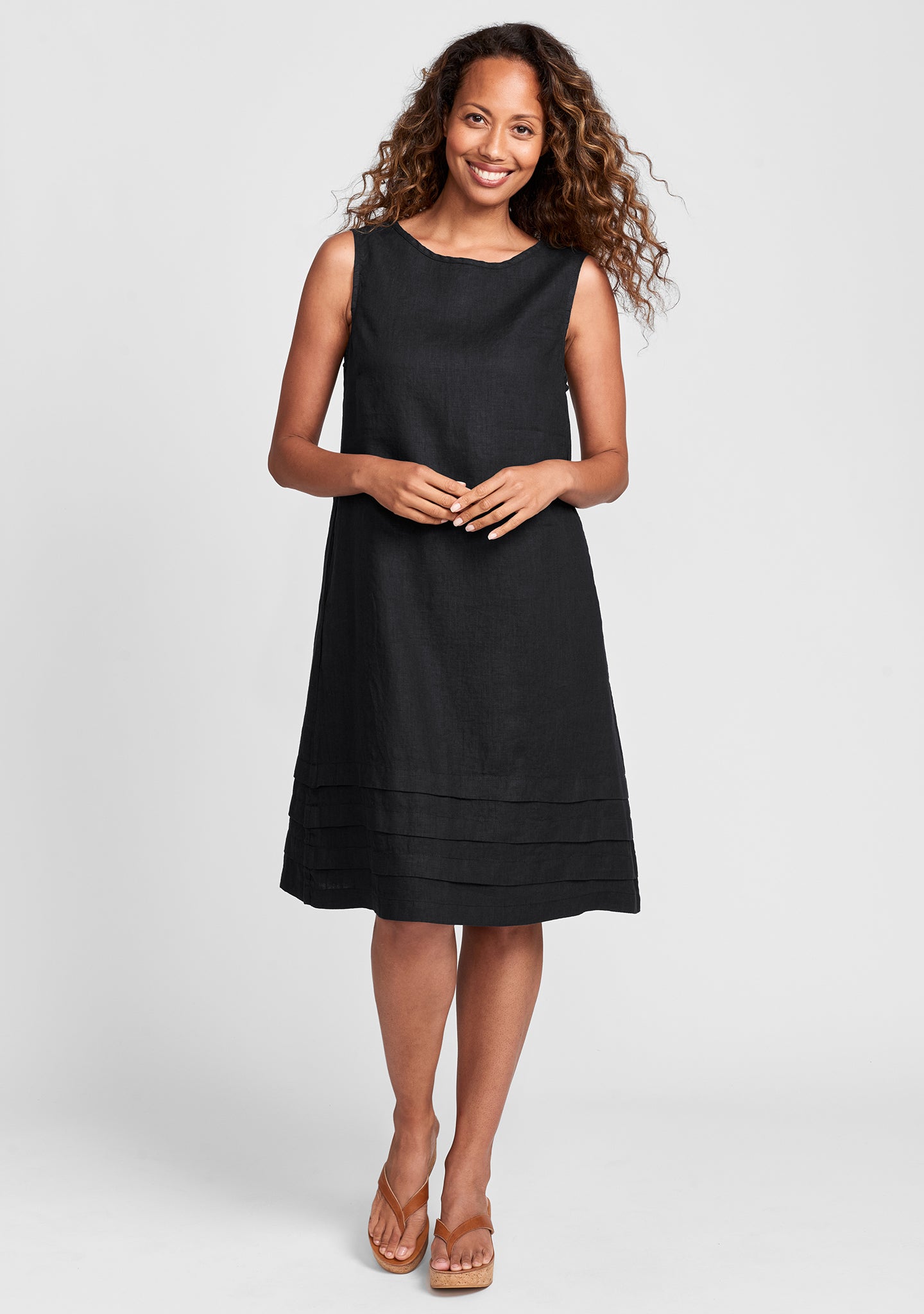 tuck dress linen shift dress black