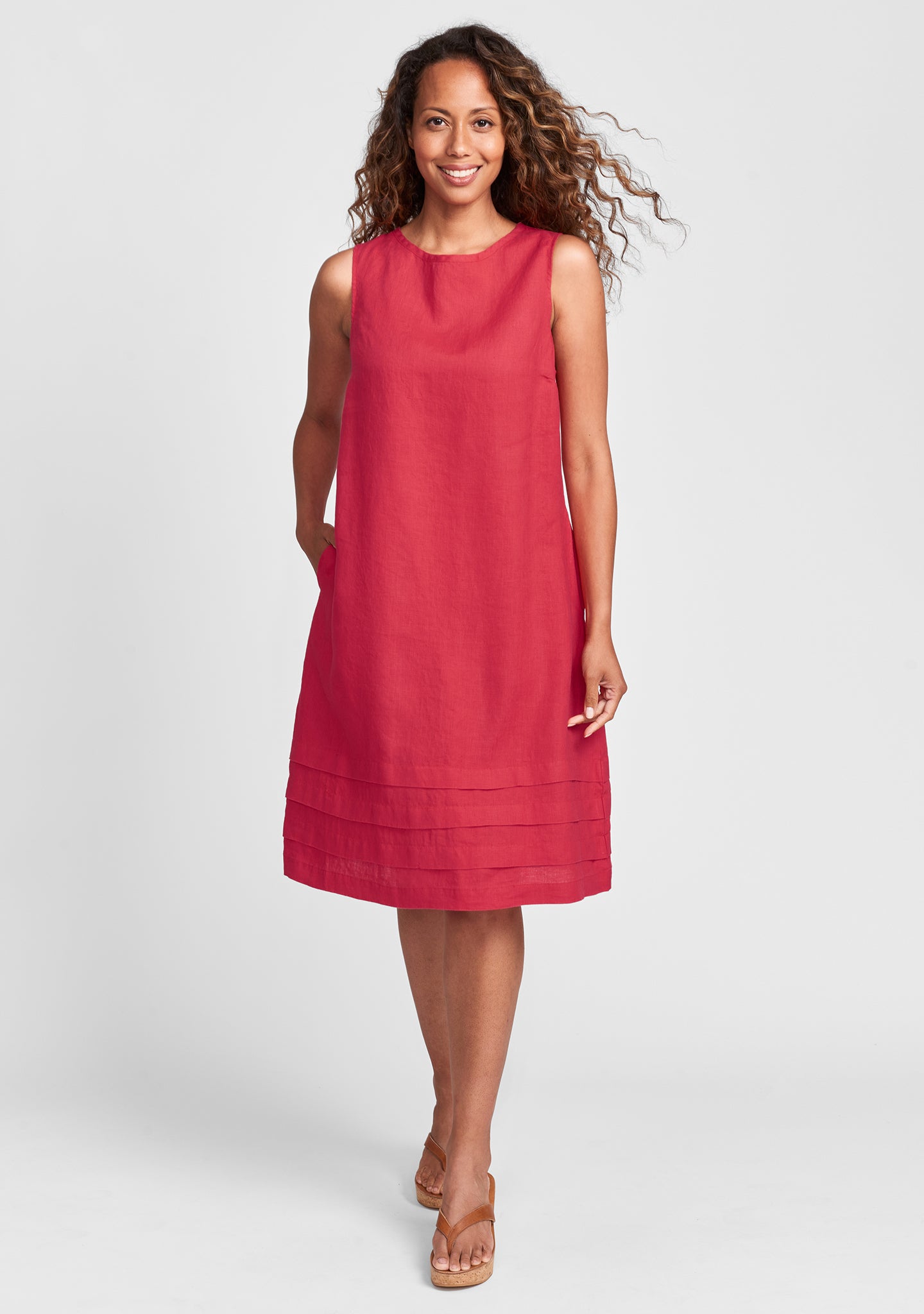 tuck dress linen shift dress red