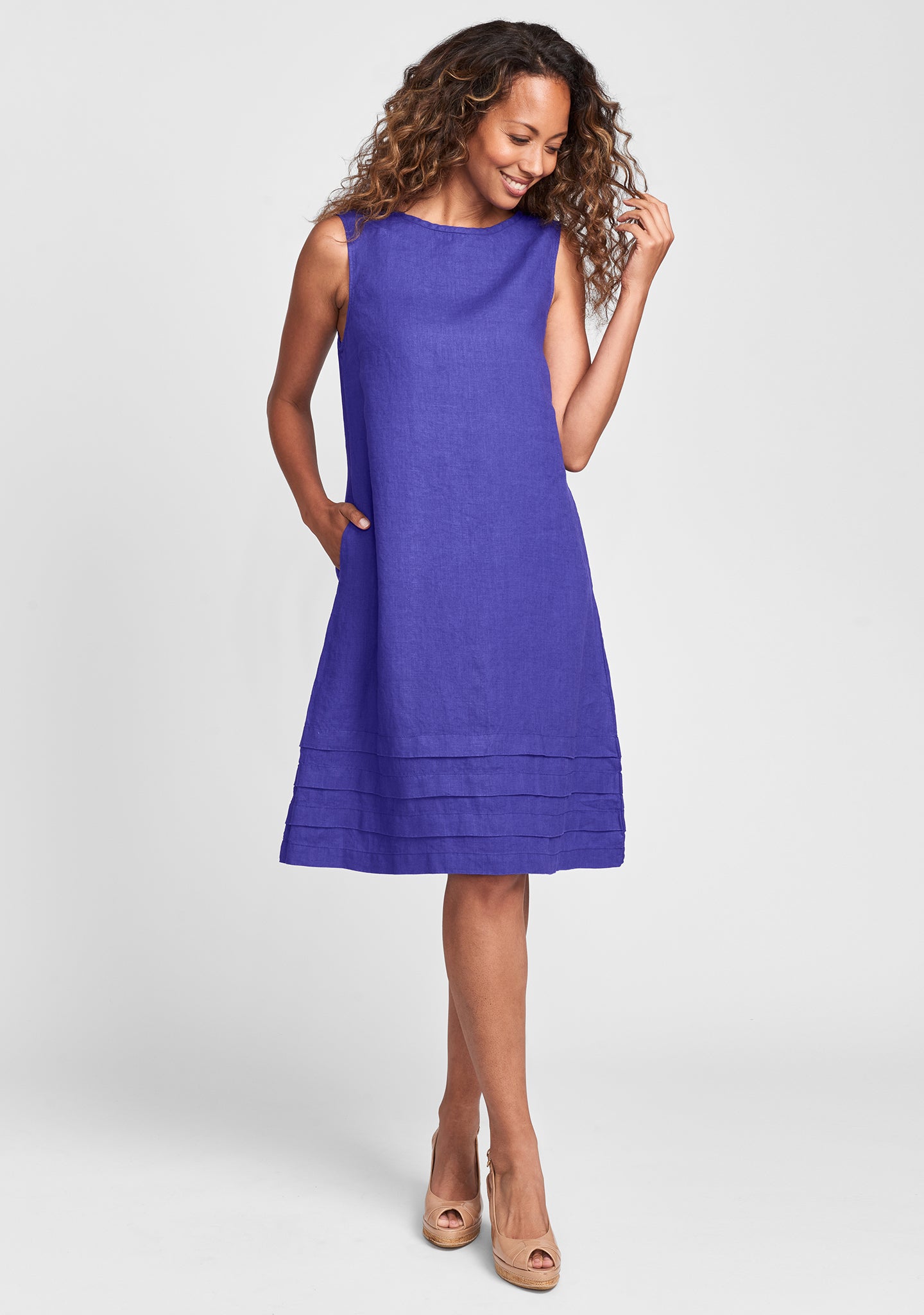 tuck dress linen shift dress purple