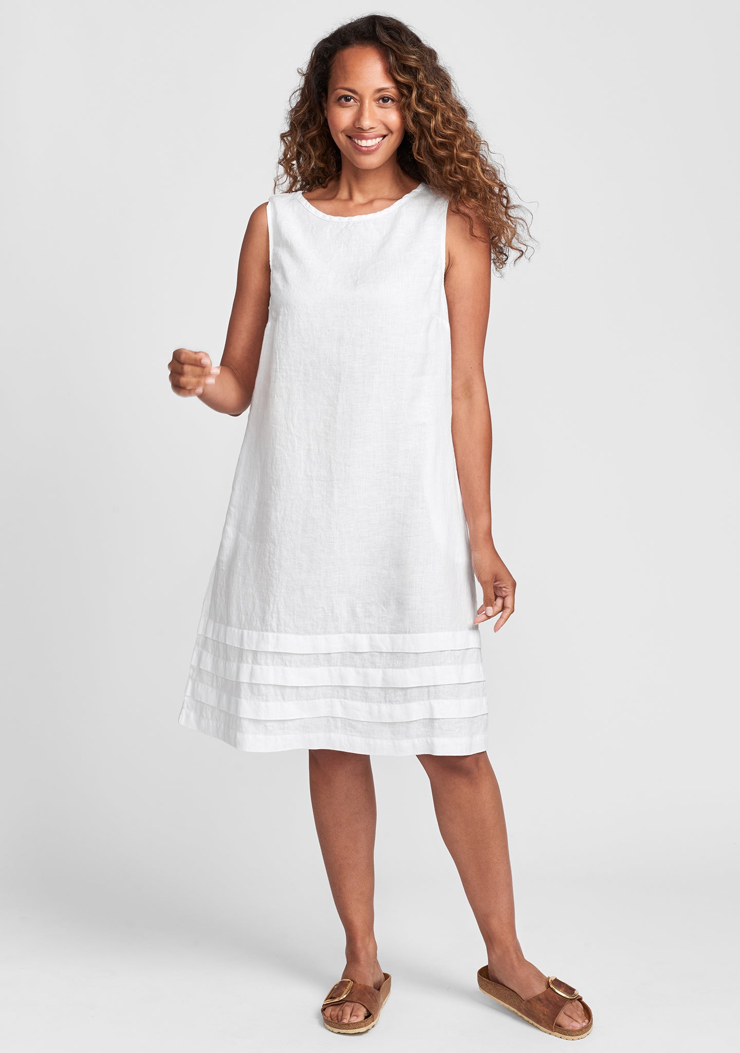 tuck dress linen shift dress white