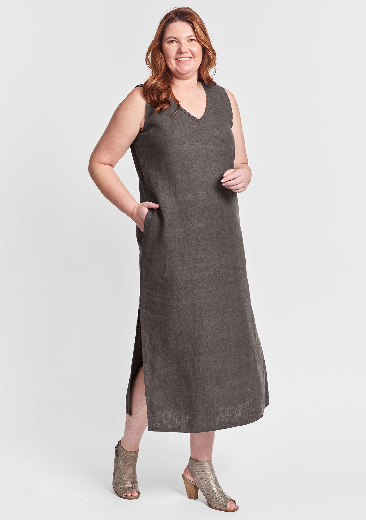 two way dress linen maxi dress brown