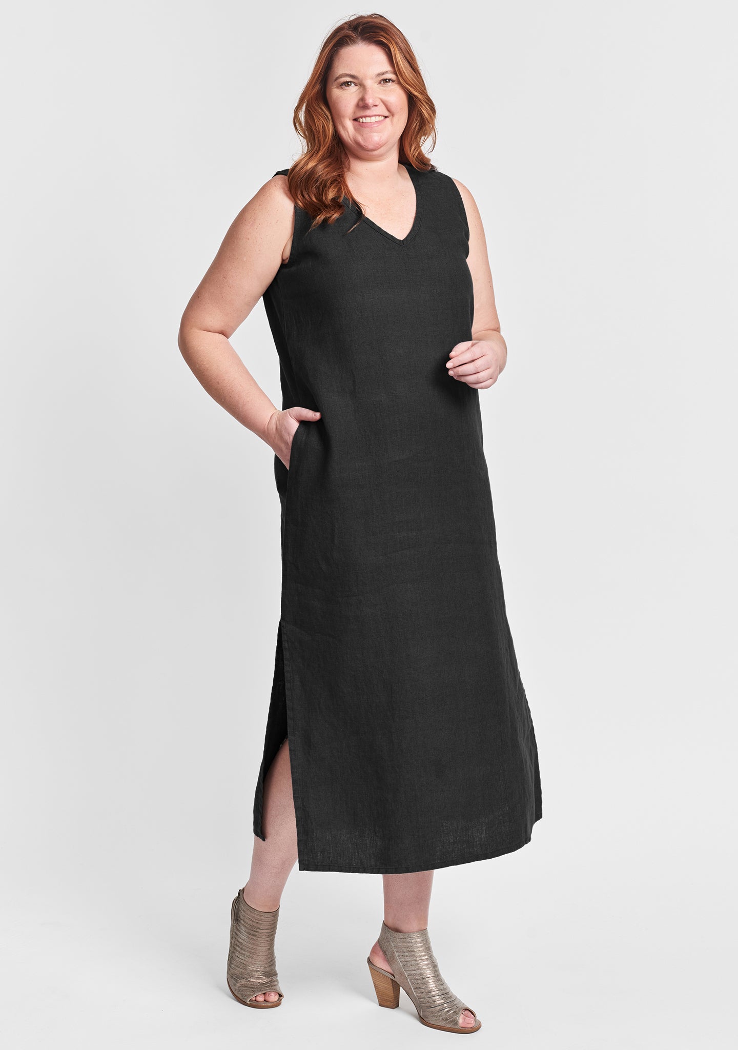 two way dress linen maxi dress black