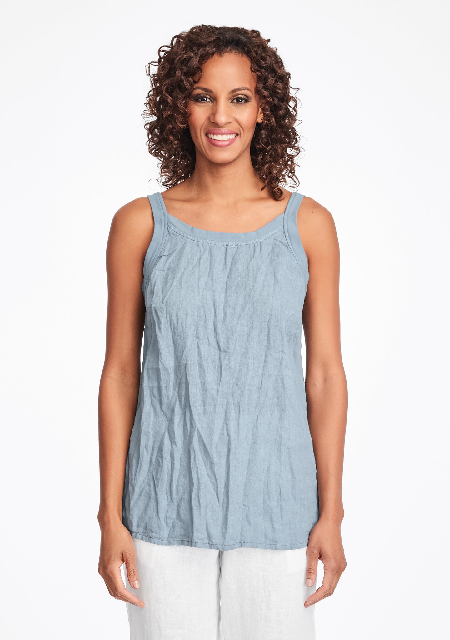 upward tunic linen tank top blue