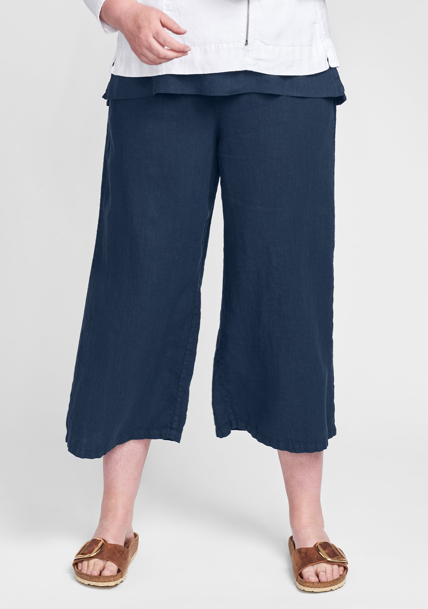 urban crop linen drawstring pant blue