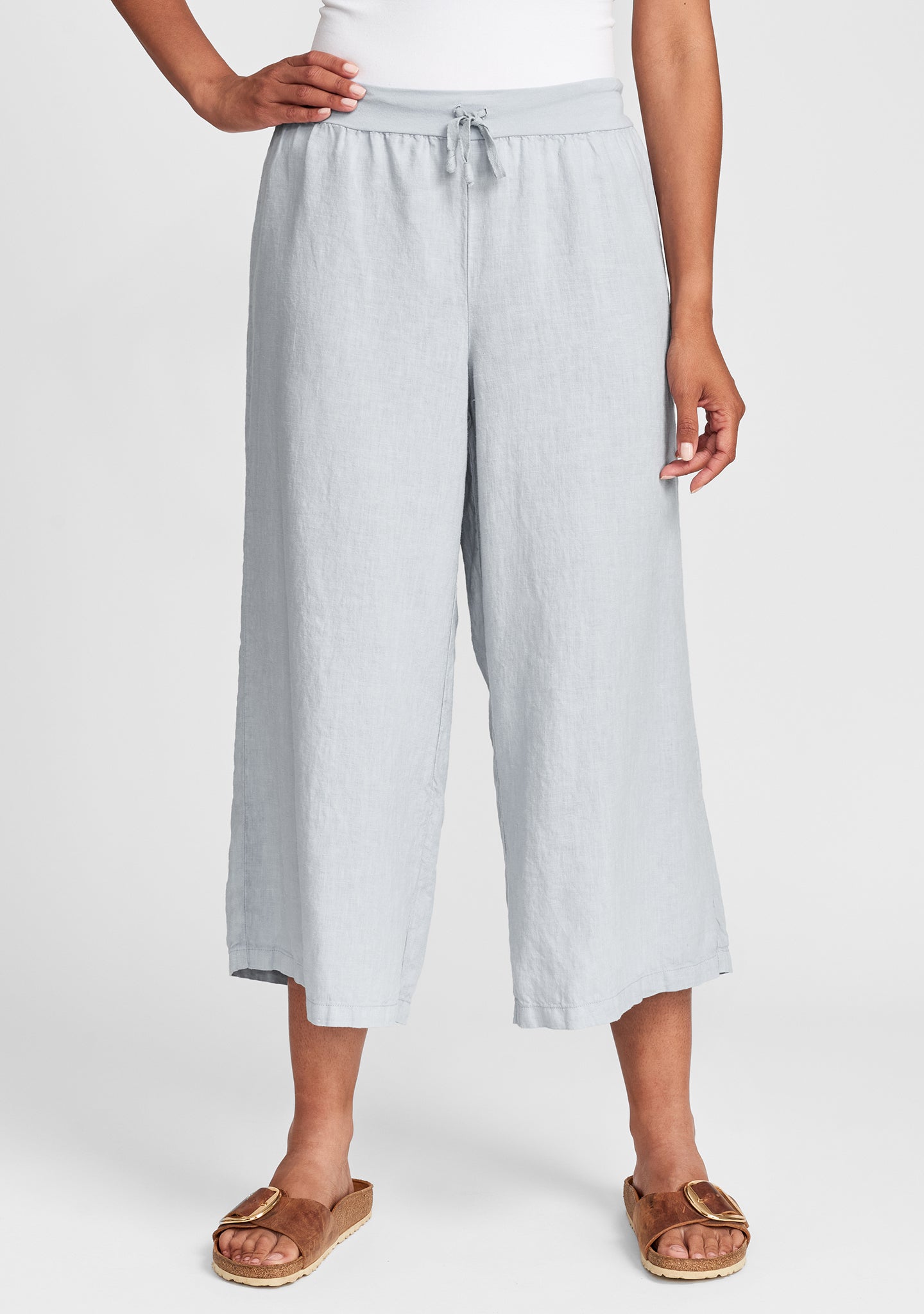 urban crop linen drawstring pant grey