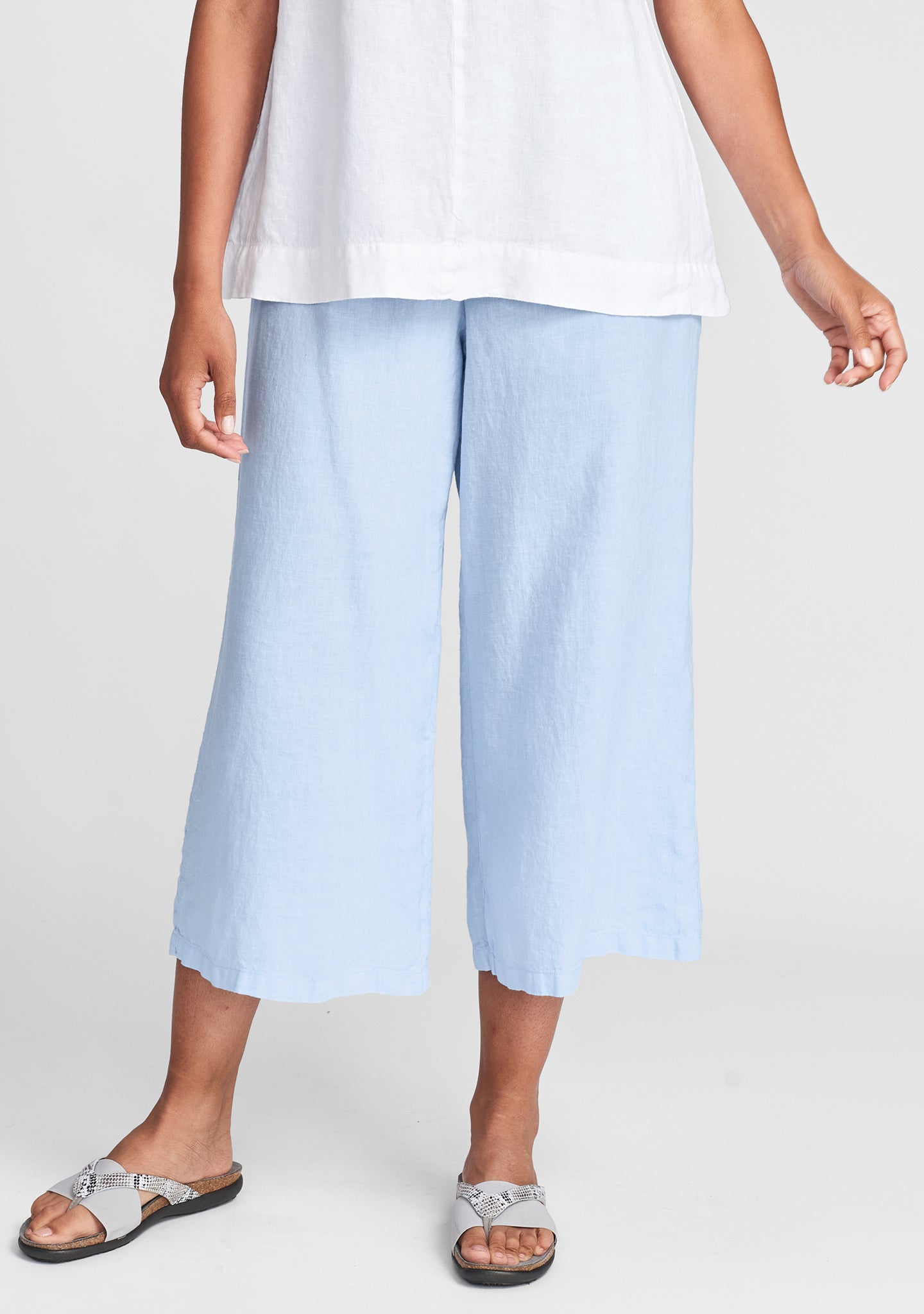 urban crop linen drawstring pant blue