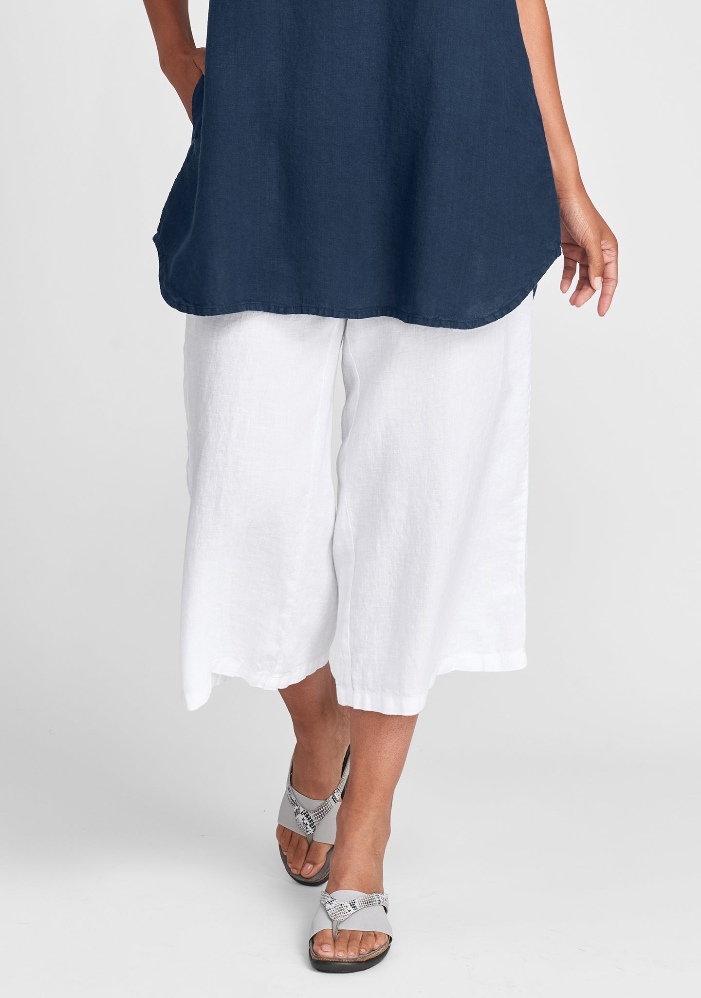 urban crop linen drawstring pant white