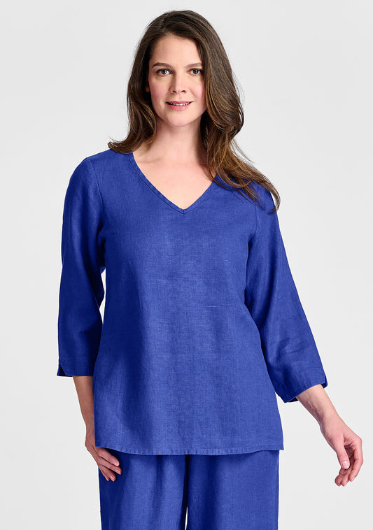 v pullover linen shirt blue