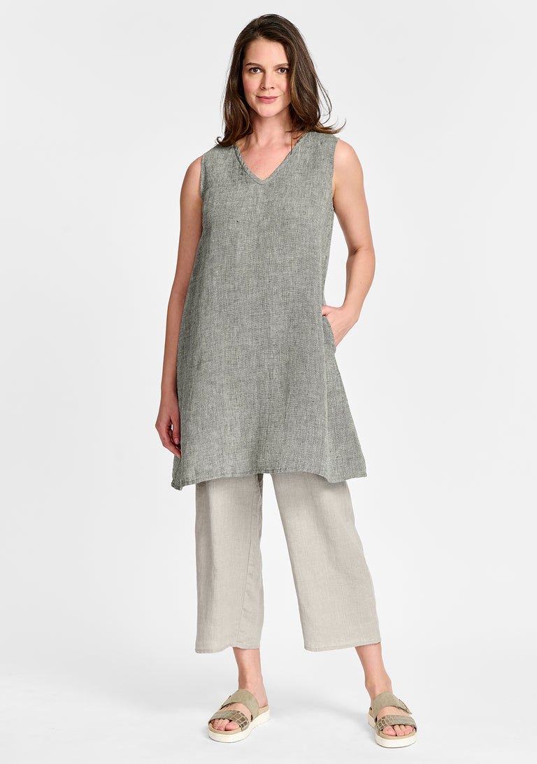 FLAX linen tunic in grey with linen pants in natural