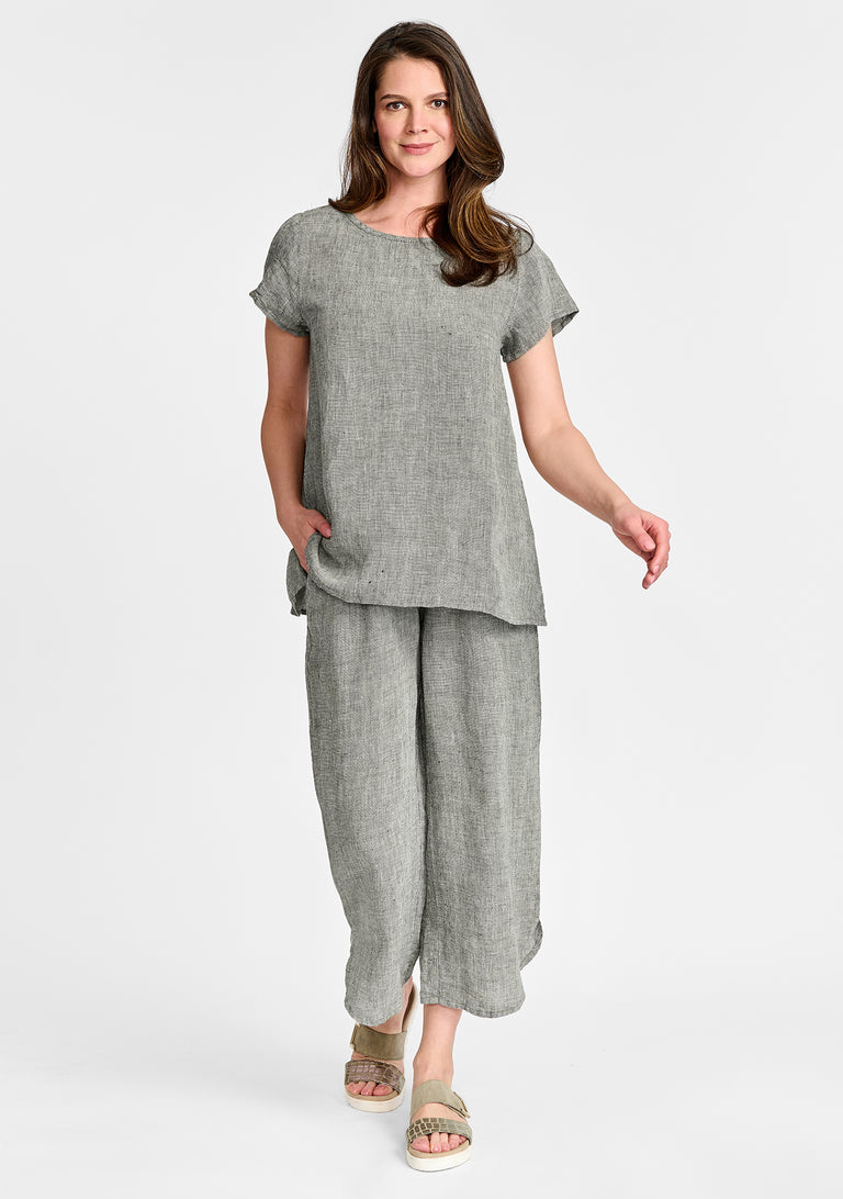 FLAX linen tee in grey with linen pants in grey
