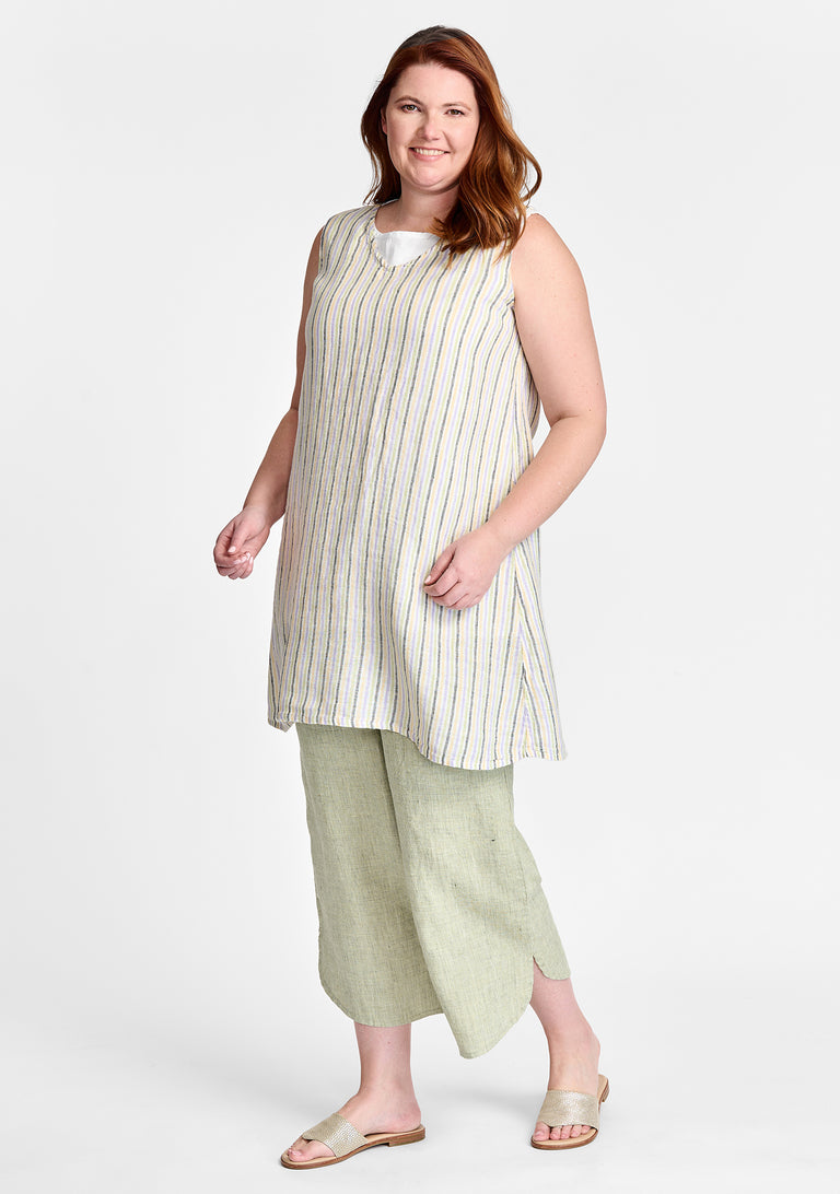 FLAX linen tank in stripe with linen pants in green