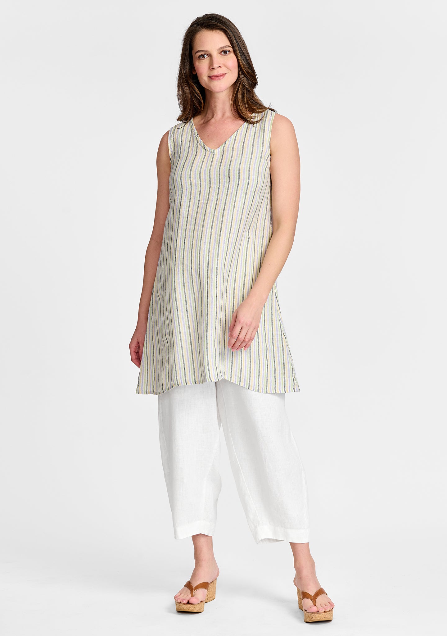 FLAX linen tank in stripe with linen pants in white
