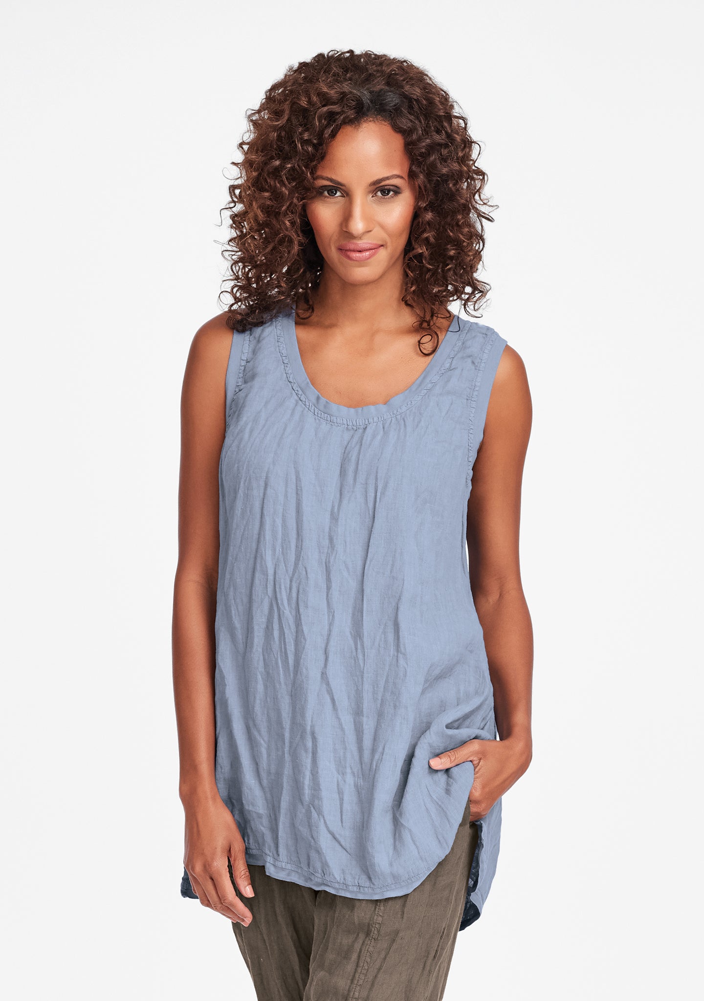 west side tunic linen tank top blue