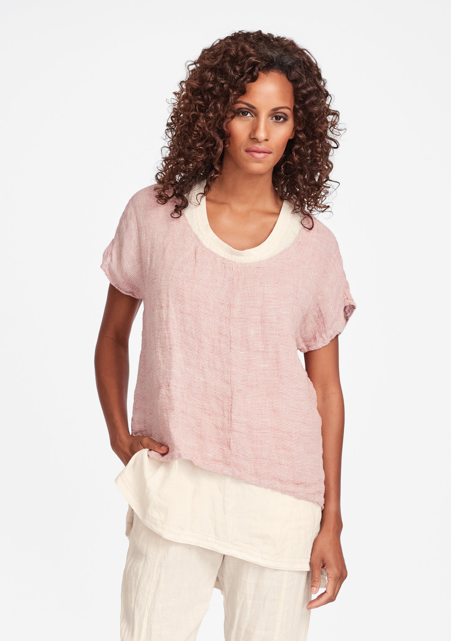 whisperer pullover linen t shirt pink