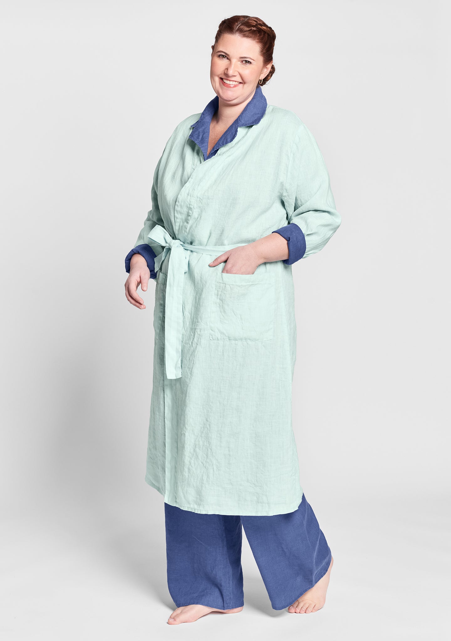 wrapper linen robe blue