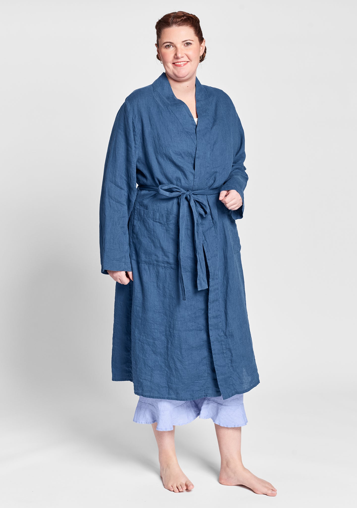 wrapper linen robe blue