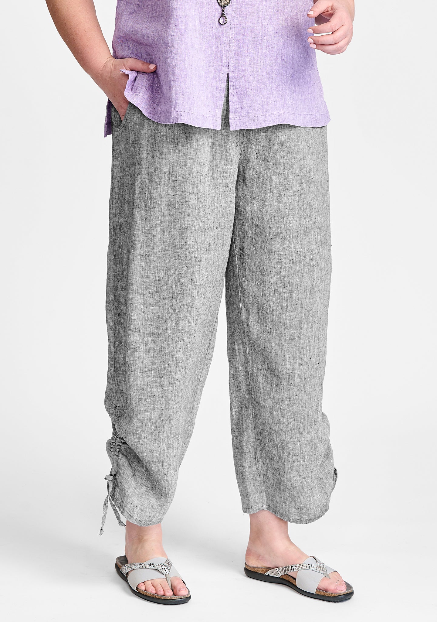 zen pant linen pants with elastic waist grey